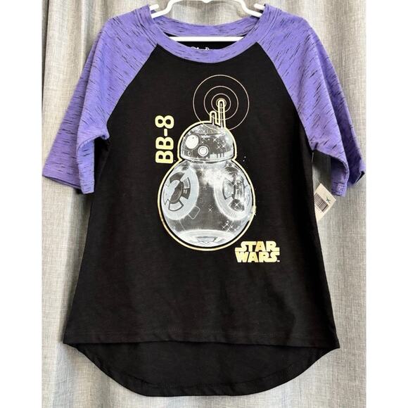 Disney Parks NWT BB-8 Girls Shirt Star Wars Black Purple Tee Top Size Small - Picture 1 of 11